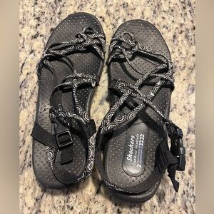 Skechers Rope Elastic Cross Weave Black Patterned Women's Sandals Size 9